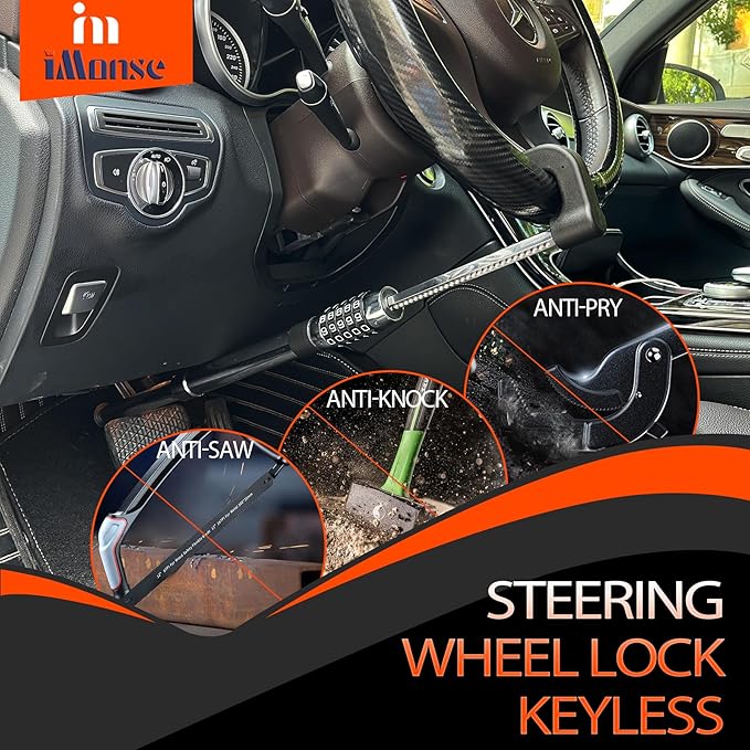 Steering Wheel Lock Anti-Theft Car Device, Steering Wheel Pedal Brake Password Lock, Steering Wheel to Pedal Within 17Inch to 33Inch Black