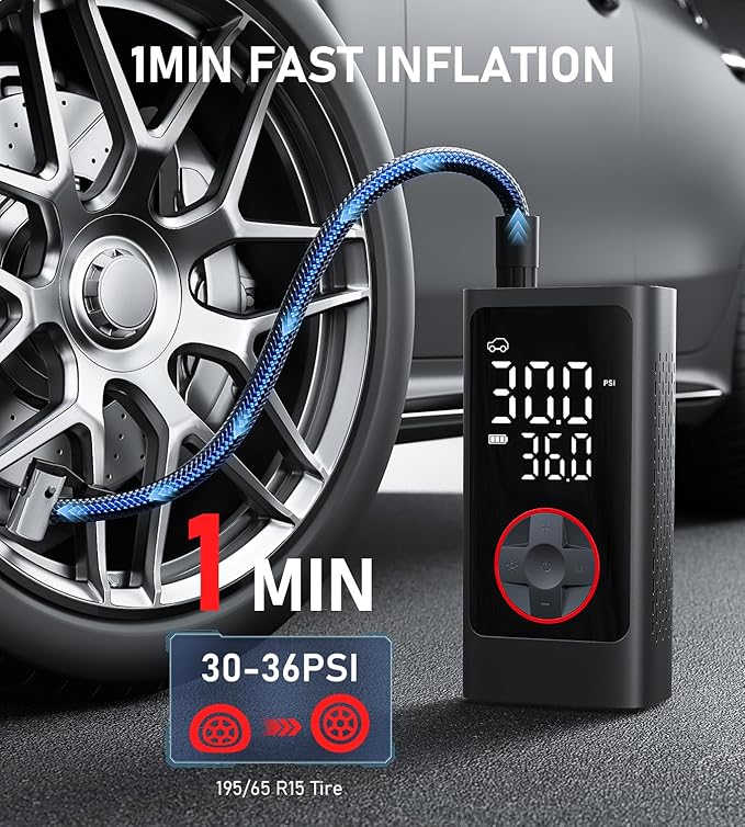Tire Inflator Portable Air Compressor, 150PSI Cordless Air Pump for Car Tires, Bike Tire Pump with Pressure Gauge, Auto Shut Off, LED Light for Car Motorcycle Bicycle