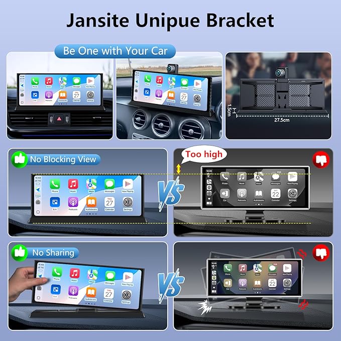 Largest 11.26" Apple Carplay Screen for Car 4K Dash Cam 350° Rotatable Camera【Cust-omized Bracket】 Car Tablet Pro Max w Carplay & Android Auto Real-time Navigation Bluetooth Audio Mirror Link