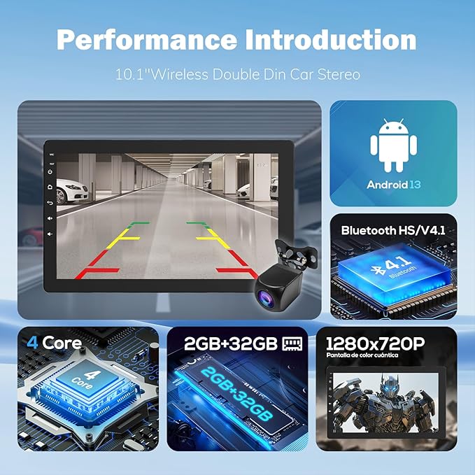 10.1" Single Din Car Radio with Rotatable Touchscreen, Wireless Apple CarPlay, Android Auto, GPS Navigation, Bluetooth, Hi-Fi Sound, Voice Control, Backup Camera