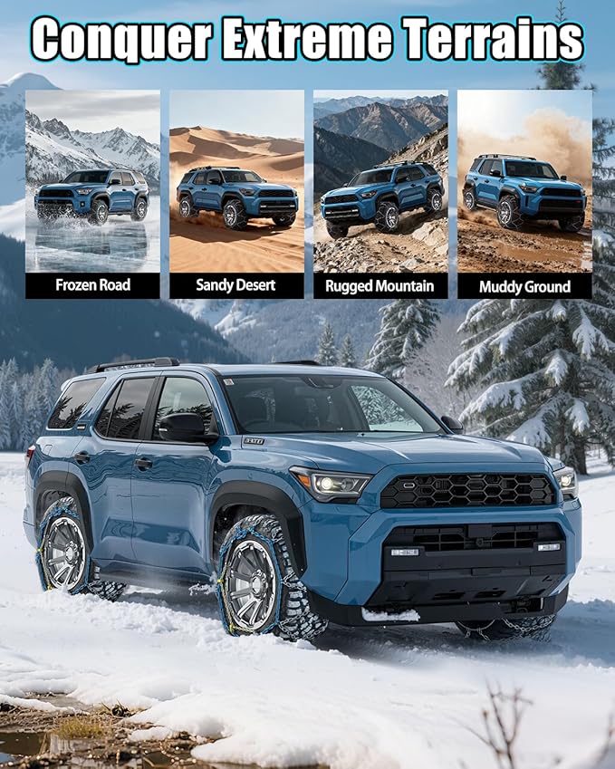 Snow-Chains Easy Install Tire-Chains, One-Pull Fit Heavy-Duty Tire Snow Chains for Pickup Trucks & SUVs Off-road, Emergency Tire Traction Car Tires 215 225 235 245 255 - Set of 2 (SCRV240)