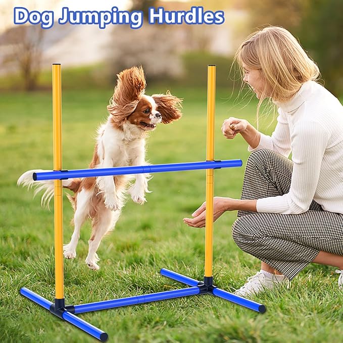 Adjustable Dog Agility Jump Set – Training Hurdles with Height Adjustable Bars, Portable Design with Carry Bag for Indoor & Outdoor Agility Courses (2 Pack)