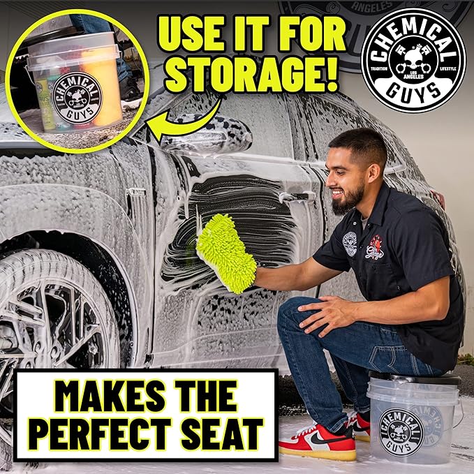 Chemical Guys Ultimate Scratch-Free Detailing Car Wash Bucket Kit with Accessories, Car Detailing Kit With Dirt Trap, Wash Mitt, Lid, and 16 oz Soap, Safe For Trucks, SUVs, Motorcycles, RVs