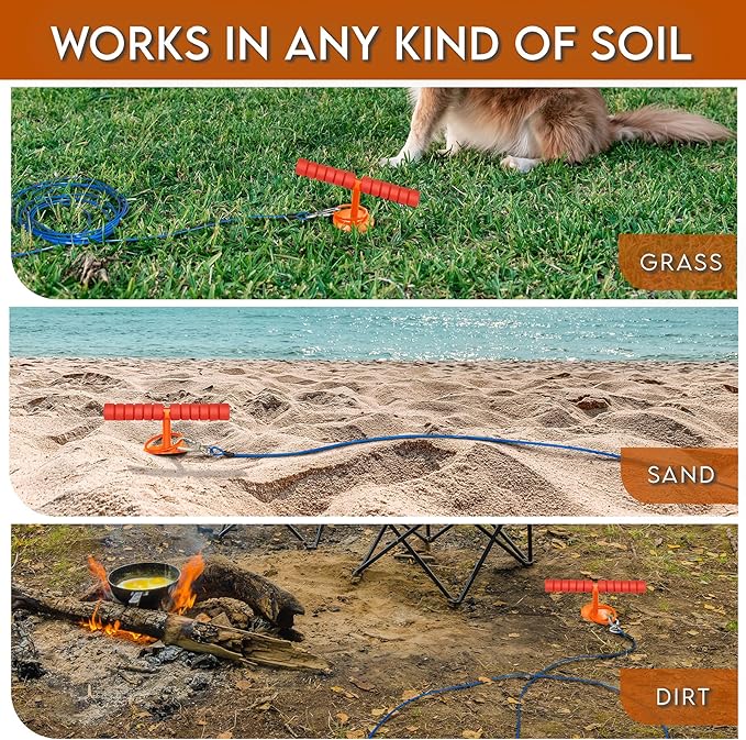 Heavy Duty 30FT Dog Tie Out Cable and Stake for Large Dogs, Dog Tie Out Stake and Cable Anchor for Dogs Up to 200 lbs,for Yard, Beach, Outdoor(Orange)