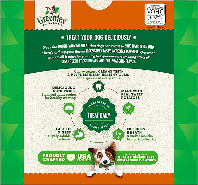 Greenies Veterinarian-Recommended Adult Natural Dental Dog Treats Regular Size, Sweet Potato Flavor, 36 oz. Pack, 36 Count