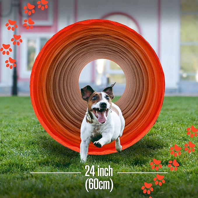 Houseables Dog Agility Tunnel, Dog Tunnel, Agility Equipment, Puppy Obstacle Course, Crawling, Pet Playground, Small, Medium, Large, Indoor/Outdoor, Play, Pop Up Set, Exercise Tube, Toy, Red, 18 Feet