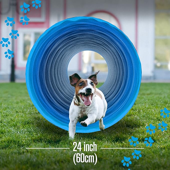 Houseables Dog Tunnel, Dog Agility Tunnel, Agility Equipment, Puppy Obstacle Course, Pet Playground, Crawling, Small, Medium, Large, Indoor/Outdoor, Play, Pop Up Set, Exercise Tube, Toy, Blue, 18 Feet