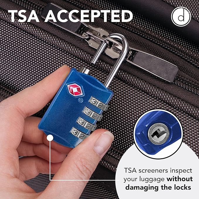 TSA Locks for Luggage, 2-Pc Durable Steel Padlock, Keyless Easy to Read 4-Digit Combination Lock for Backpacks, Travel Suitcases, Toolbox, Filing Cabinets, Baggage & Gym Locker, Blue