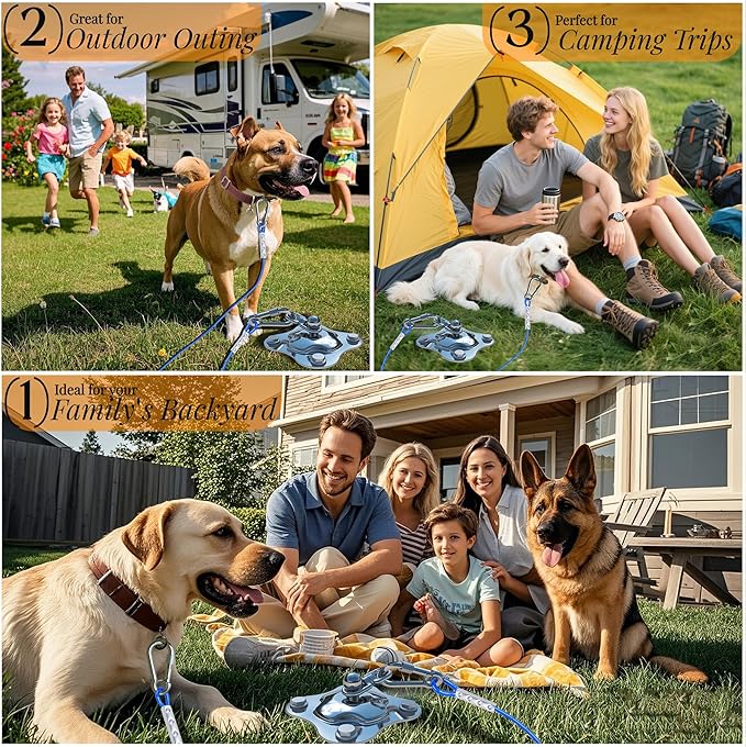 Dog Tie Out Cable and Stake,Heavy Duty Stakes for Outside,15FT Tangle-Free Runner for Yard, 360° Swivel Anchor for Dogs Up to 150 lbs, Stake for Dog Leash Ideal for Outdoor and Camping