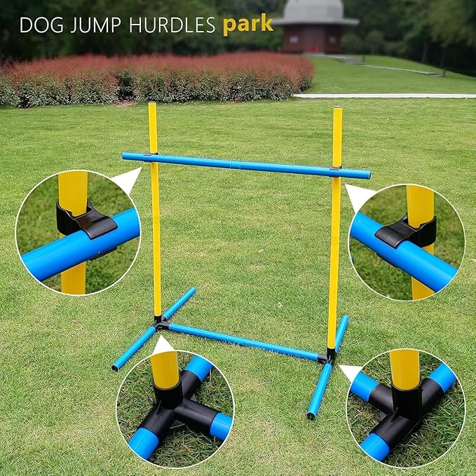 Adjustable Dog Agility Jump Set – Training Hurdles with Height Adjustable Bars, Portable Design with Carry Bag for Indoor & Outdoor Agility Courses (A-Jump Pole-1)