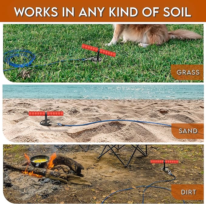 Dog Tie Out Stakes,Heavy Duty Stake for Large Dogs,Strongest Dog Anchor Holds 2 Large Dogs Up to 200 lbs,Free and Safe On Yard,Beach,Camping,Outdoor (L（Only Stake）, Black)