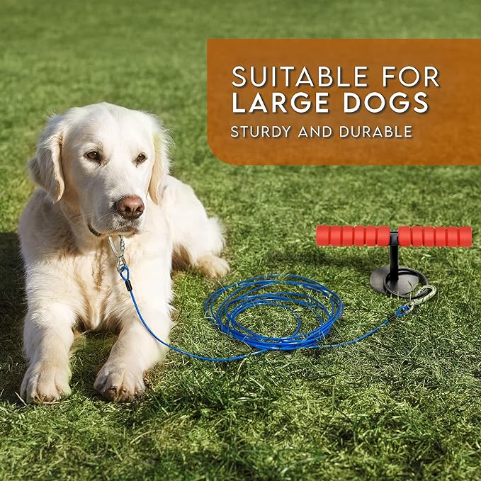 Heavy Duty 20FT Dog Tie Out Cable and Stake for Large Dogs, Dog Tie Out Stake and Cable Anchor for Dogs Up to 200 lbs,for Yard, Beach, Outdoor(Black)