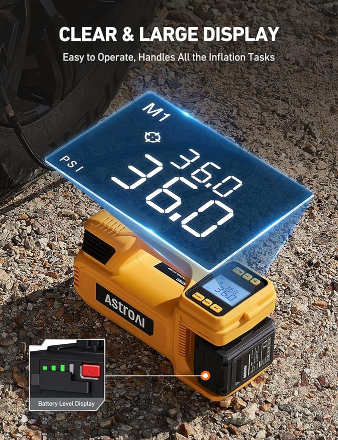 AstroAI TC4 Portable Air Compressor Tire Inflator, 470W 18V Cordless Air Pump for Truck Tires with 4000mAh Battery, 150PSI Heavy Duty Air Compressor with Digital Display for Car, RVs, SUV