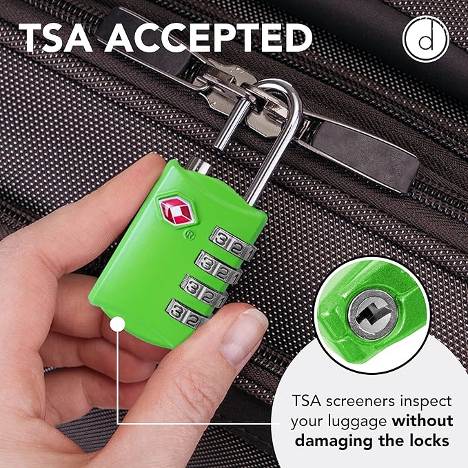 TSA Locks for Luggage, 2-Pc Durable Steel Padlock, Keyless Easy to Read 4-Digit Combination Lock for Backpacks, Travel Suitcases, Toolbox, Filing Cabinets, Baggage & Gym Locker, Green