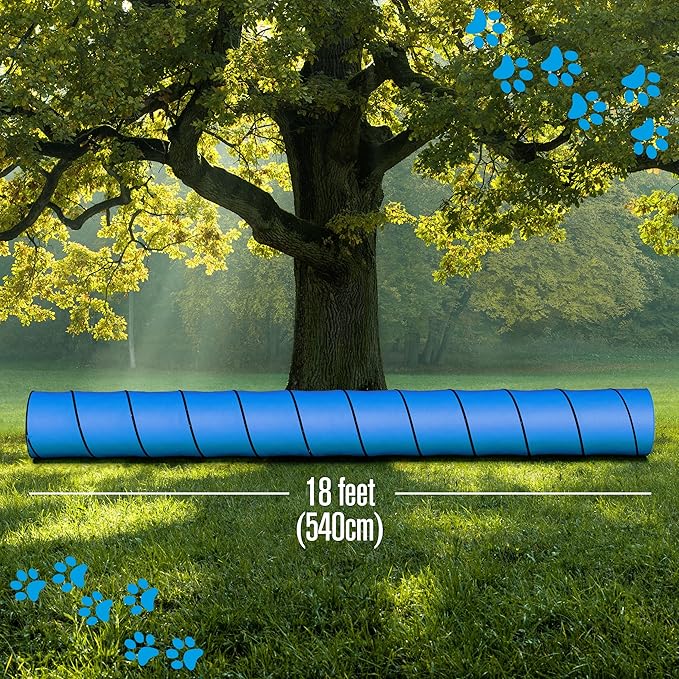 Houseables Dog Tunnel, Dog Agility Tunnel, Agility Equipment, Puppy Obstacle Course, Pet Playground, Crawling, Small, Medium, Large, Indoor/Outdoor, Play, Pop Up Set, Exercise Tube, Toy, Blue, 18 Feet