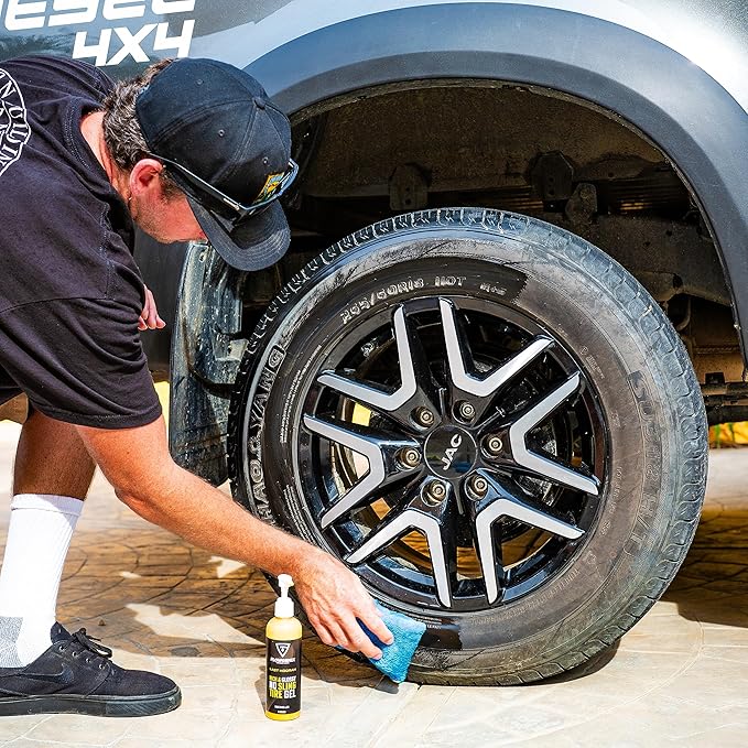 Tire Shine Gel Coating and Dressing (8oz) - High Gloss Wheel Tire Shine for Cars - No-Sling Anti-Stick Protection, Works on Rubber, Plastic, Vinyl - Incl 2 Microfiber Towels